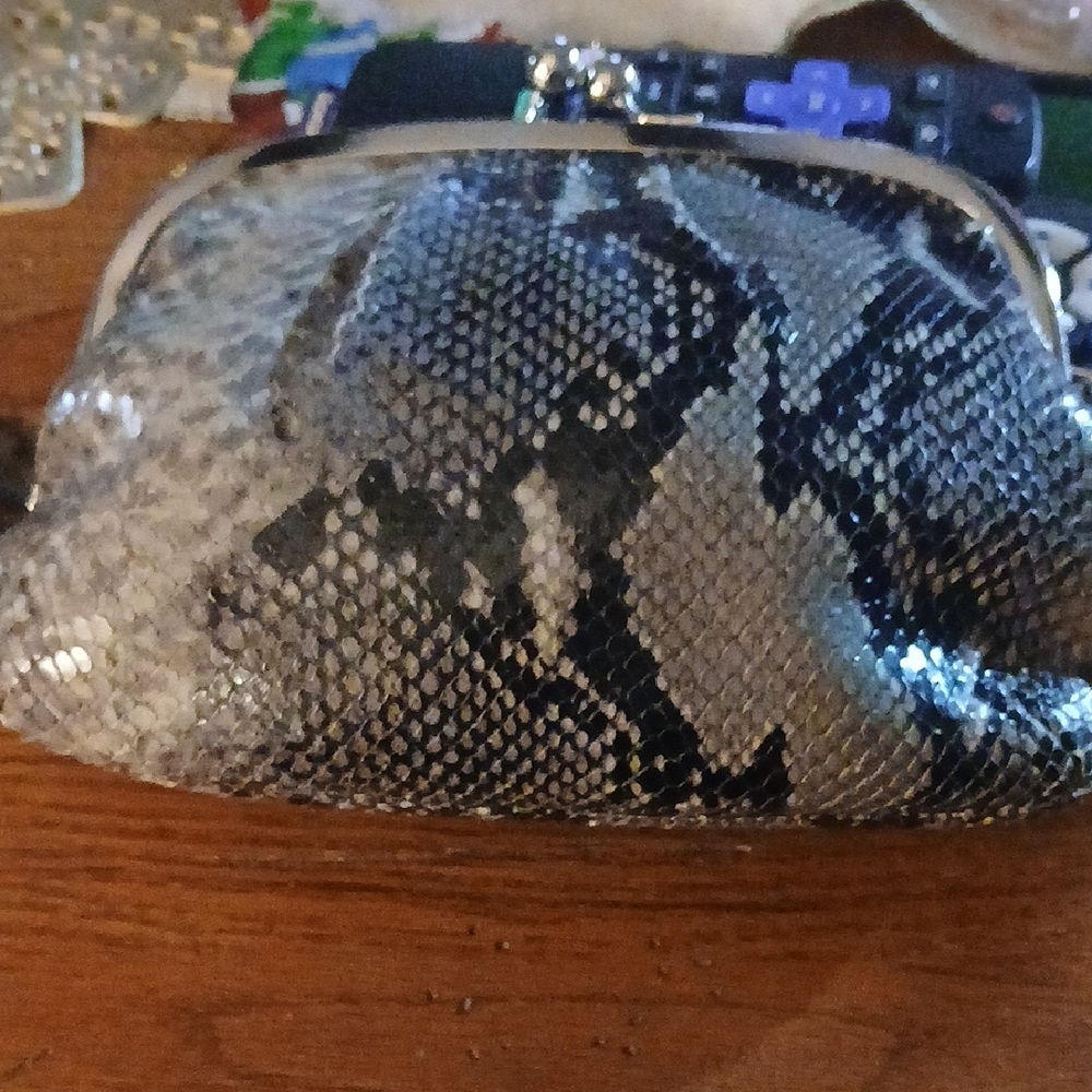 Coach Python Snakeskin Embossed Kisslock Wristlet… - image 1